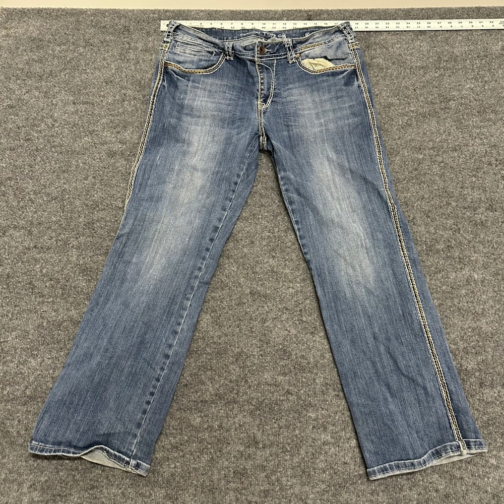 Cowgirl Tuff Co Jeans Womens Size 35x31 Blue Bootcut Thick Stitch Western Denim